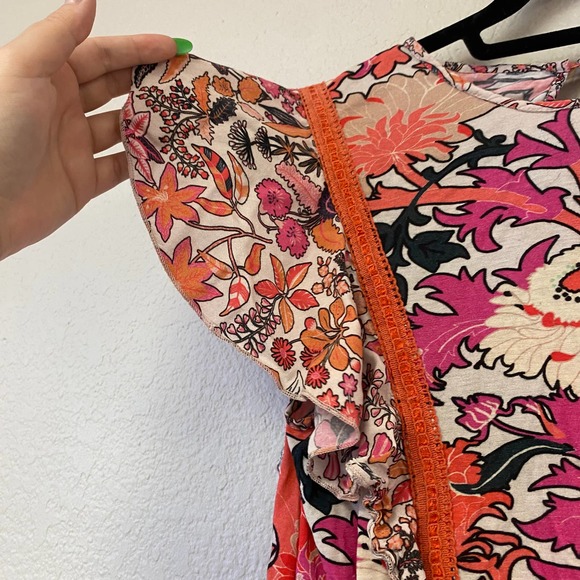 Anthropologie Conditions Apply Zofana Floral Flutter Sleeve Top Pink Medium - Picture 6 of 7